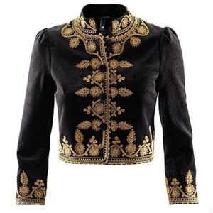 H&M Embroidered Velvet Cropped Jacket